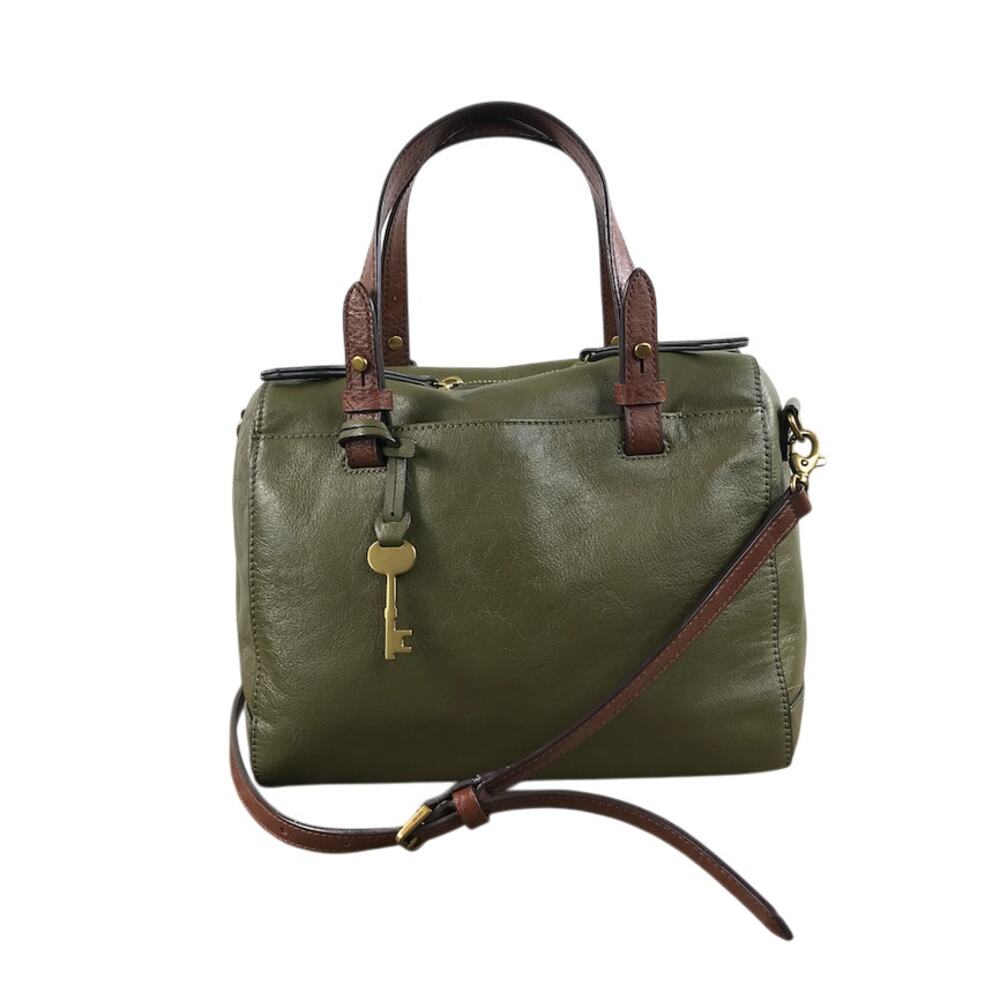 FOSSIL Cow Leather Rachel  Satchel Bag Olive Green Timeless Classic Office Retro - Picture 2 of 11
